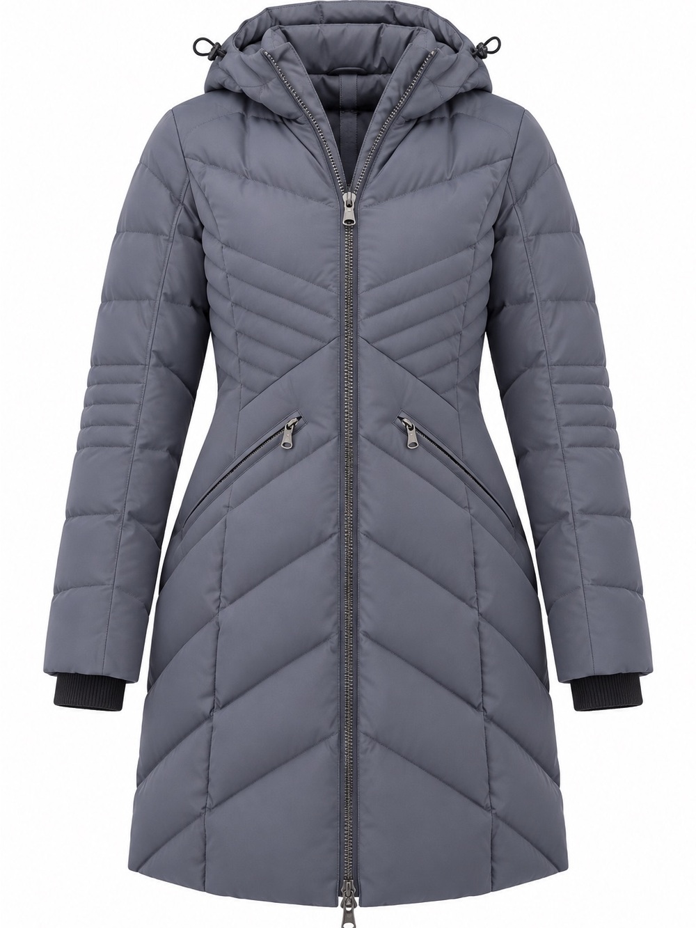 Pajar Women's Slate Gray Quilted Hooded Puffer Coat xs hits just above the knee
